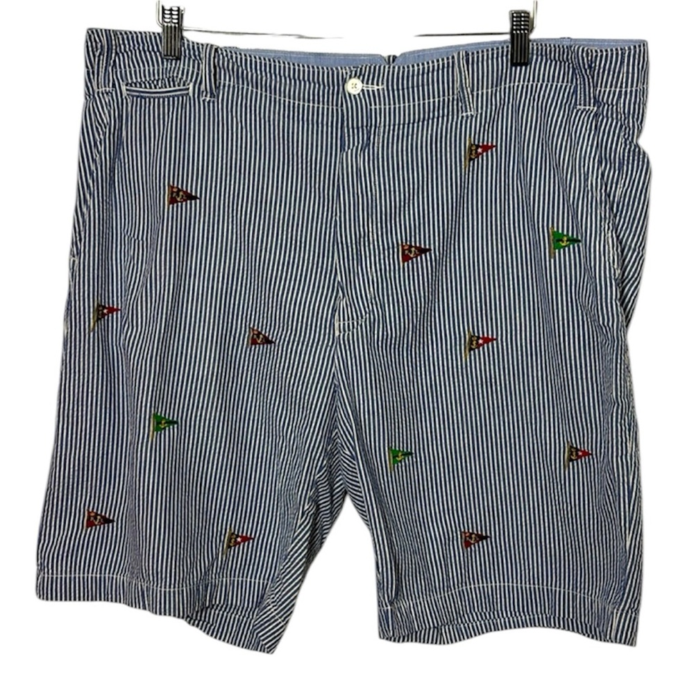 POLO RALPH LAUREN Naval Tailor Classic Fit seersucker shorts w/ flags  size 40T